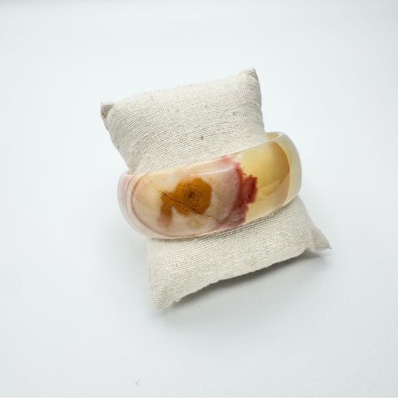 Vintage Mexico Natural Agate Quartz Mixed Color Bangle Bracelet Stamped - Picture 2 of 13